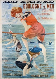 Plakat, der reklamerer for badebyen Boulogne sur Mer, 1905